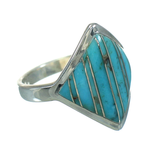 Genuine Sterling Silver And Turquoise Inlay Ring Size 4-3/4 RX86358